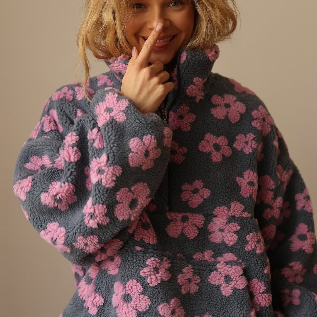 Dames Sherpa Trui met Bloemenprint – Zachte Boho Fleece voor Herfst &amp; Winter 4