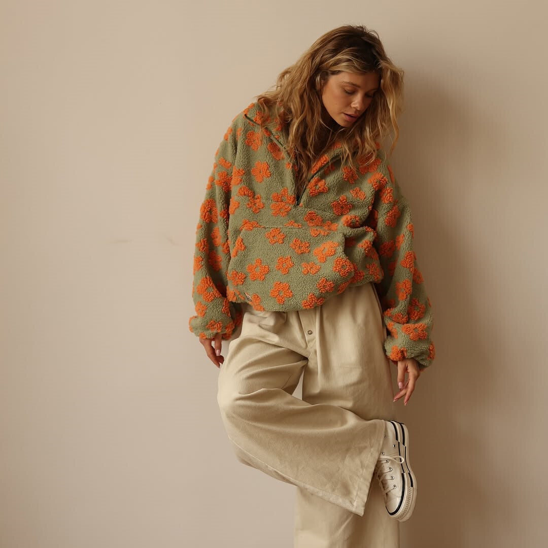 Dames Sherpa Trui met Bloemenprint – Zachte Boho Fleece voor Herfst &amp; Winter 5