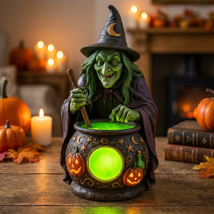 Decoratielamp Heks Ketel Halloween LED Neon Groen USB Resin 15cm Woonkamer Tafeldecoratie Sfeerverlichting Feest Cadeau | Sansoti 0