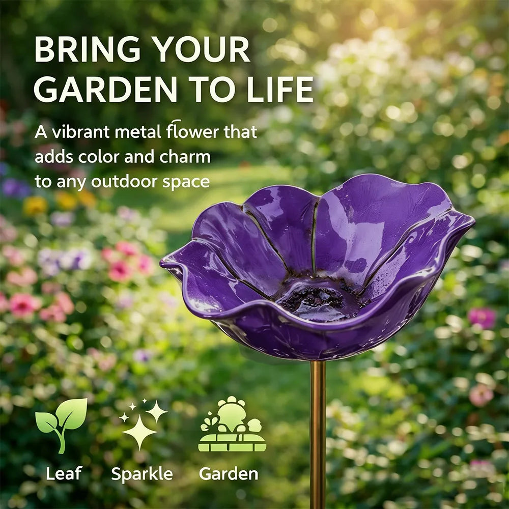 Decoratieve Metalen Tuinsteker met Vogelbad 60cm – Bloemvormig Waterstation voor Vogels en Insecten in 7 Kleuren | Sansoti 10