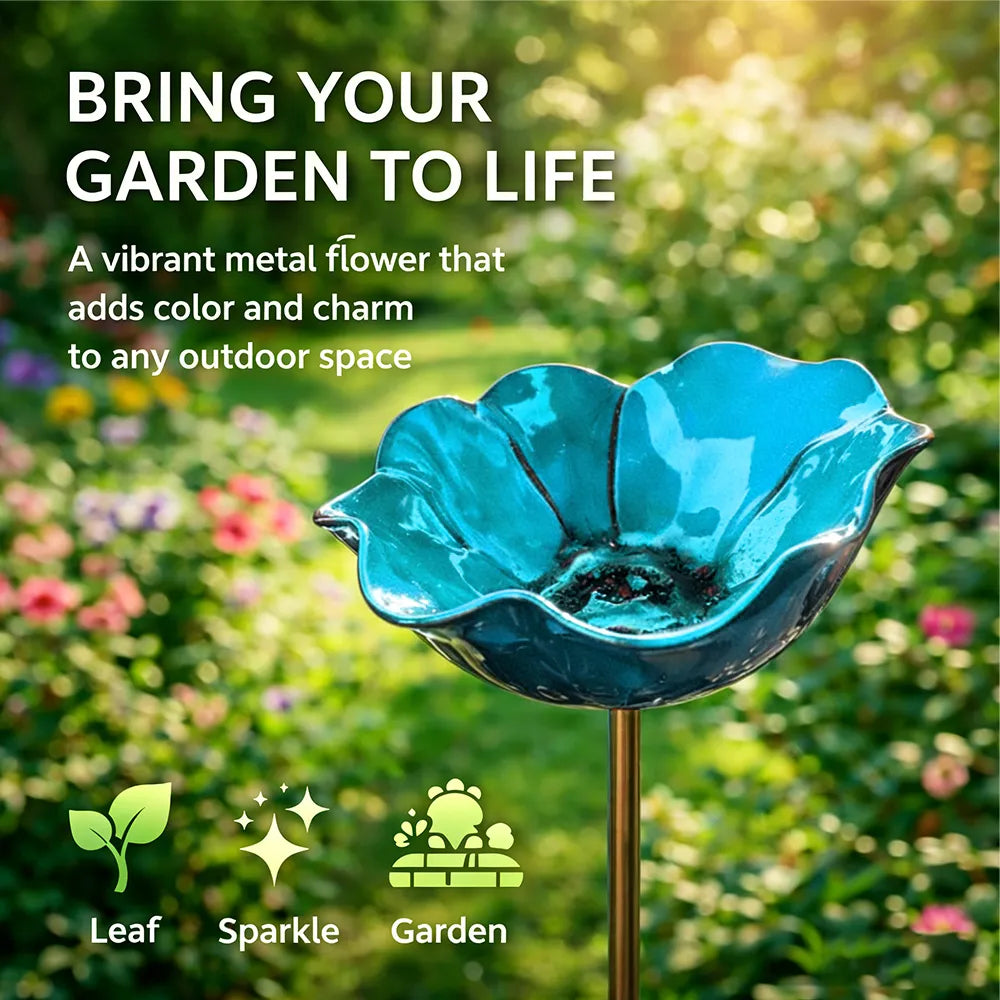 Decoratieve Metalen Tuinsteker met Vogelbad 60cm – Bloemvormig Waterstation voor Vogels en Insecten in 7 Kleuren | Sansoti 11