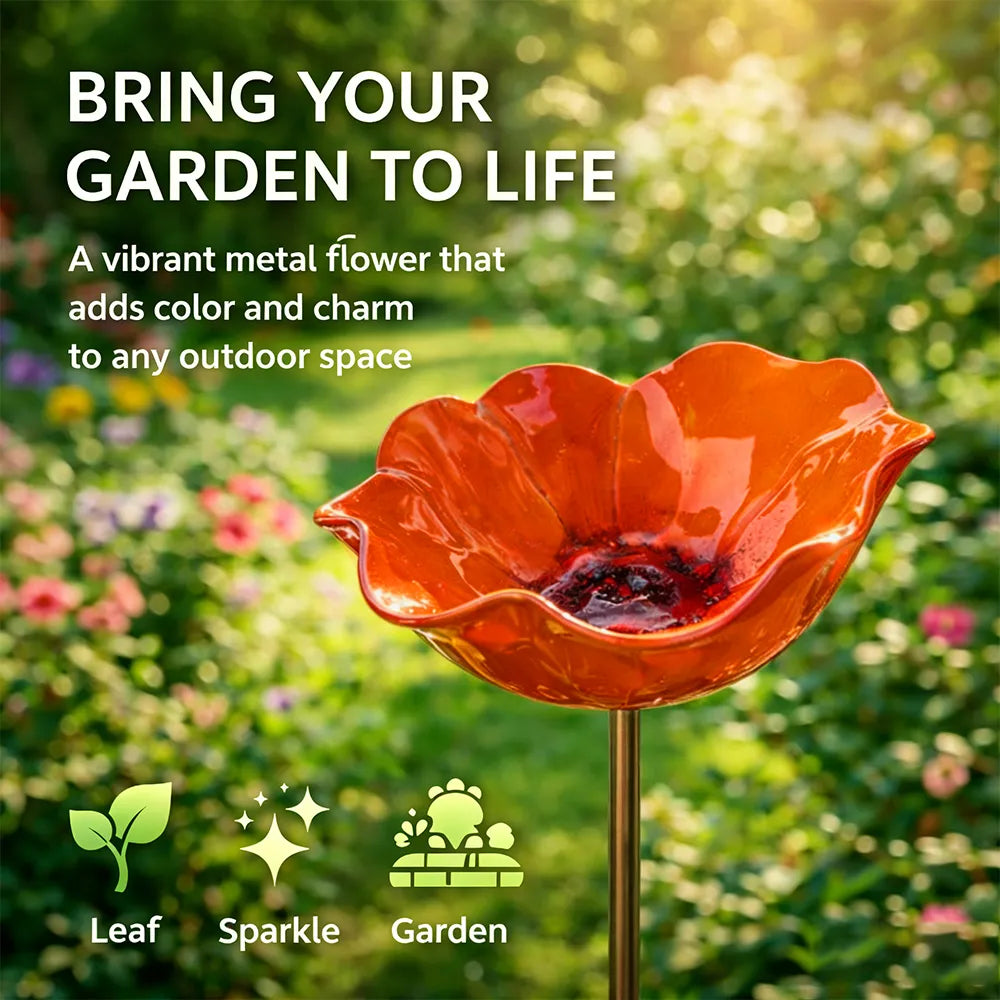 Decoratieve Metalen Tuinsteker met Vogelbad 60cm – Bloemvormig Waterstation voor Vogels en Insecten in 7 Kleuren | Sansoti 13
