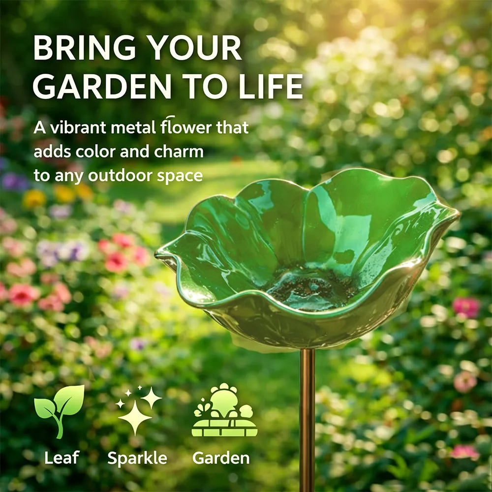 Decoratieve Metalen Tuinsteker met Vogelbad 60cm – Bloemvormig Waterstation voor Vogels en Insecten in 7 Kleuren | Sansoti 14