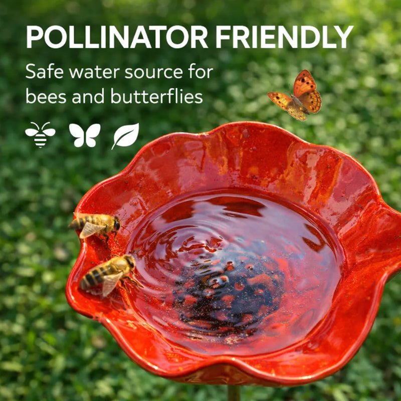 Decoratieve Metalen Tuinsteker met Vogelbad 60cm – Bloemvormig Waterstation voor Vogels en Insecten in 7 Kleuren | Sansoti 3