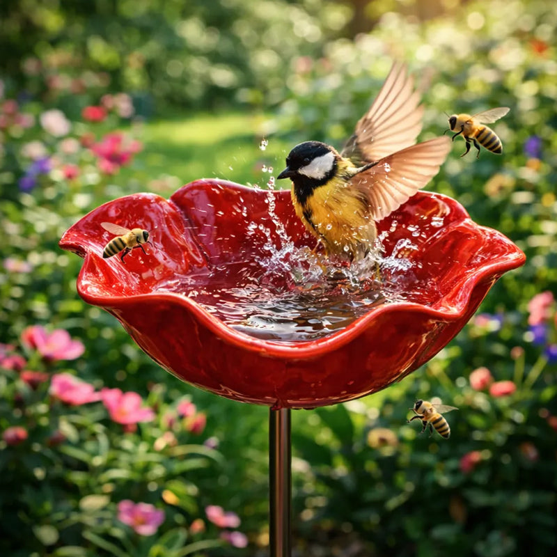 Decoratieve Metalen Tuinsteker met Vogelbad 60cm – Bloemvormig Waterstation voor Vogels en Insecten in 7 Kleuren | Sansoti 6