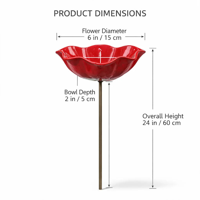Decoratieve Metalen Tuinsteker met Vogelbad 60cm – Bloemvormig Waterstation voor Vogels en Insecten in 7 Kleuren | Sansoti 8