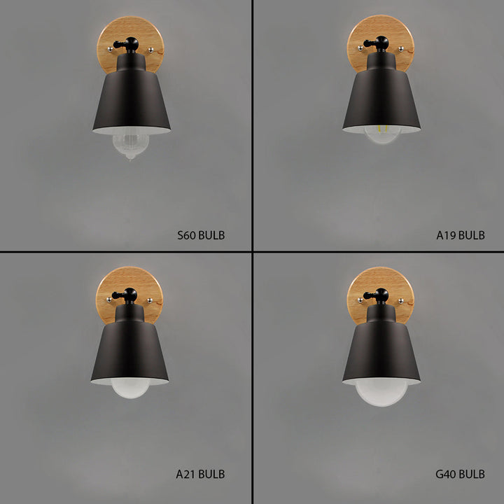 Lámpara de pared Aurenza Devon – Pantalla metálica con acento de madera y brazo ajustable