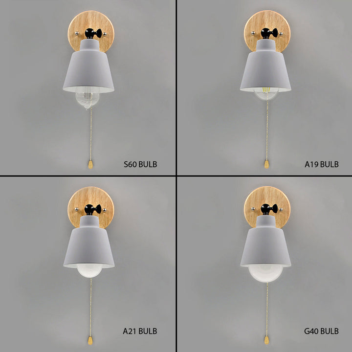 Lámpara de pared Norvia Devon – Pantalla metálica, acento de madera y interruptor de tracción