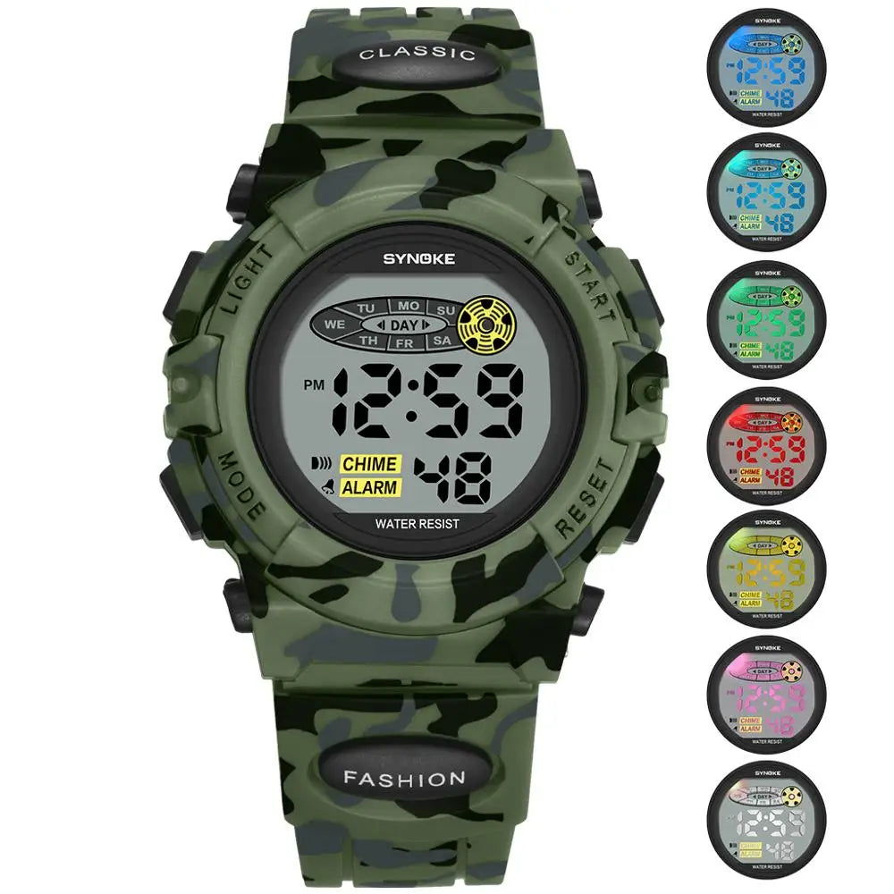Digitaal Kinderhorloge Waterdicht Sportief met Stoppuhr Datum Alarm Moderne Polshorloge voor Jongens Meisjes School Outdoor Activiteiten Kleurrijk Display LED Backlight Robuust Siliconen Band | Sansoti 3