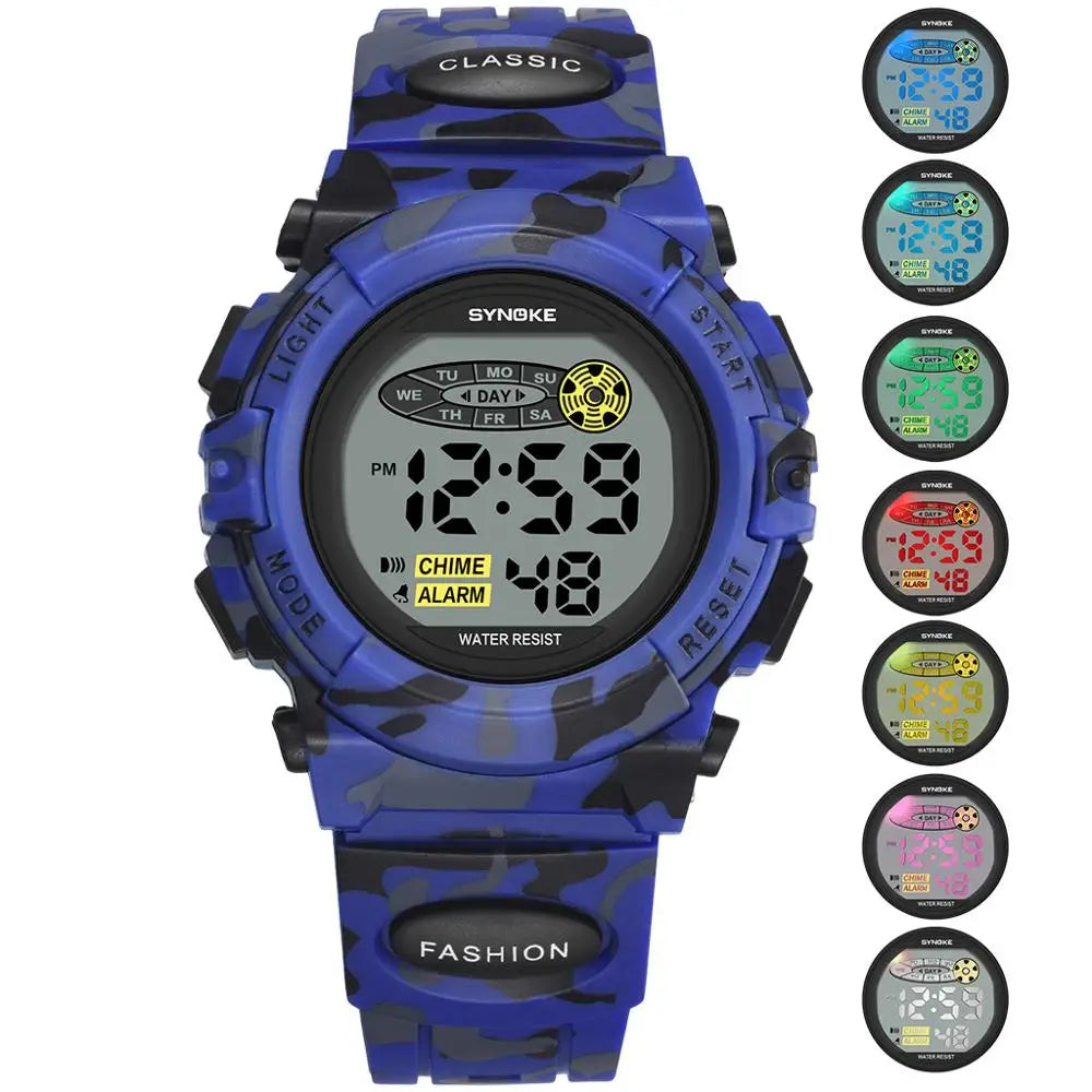 Digitaal Kinderhorloge Waterdicht Sportief met Stoppuhr Datum Alarm Moderne Polshorloge voor Jongens Meisjes School Outdoor Activiteiten Kleurrijk Display LED Backlight Robuust Siliconen Band | Sansoti 2
