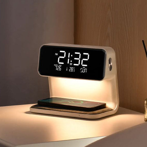 Digitale Wekker met Dimbare LED-Lamp en Draadloze Oplader – Multifunctionele Wekkerradio 0