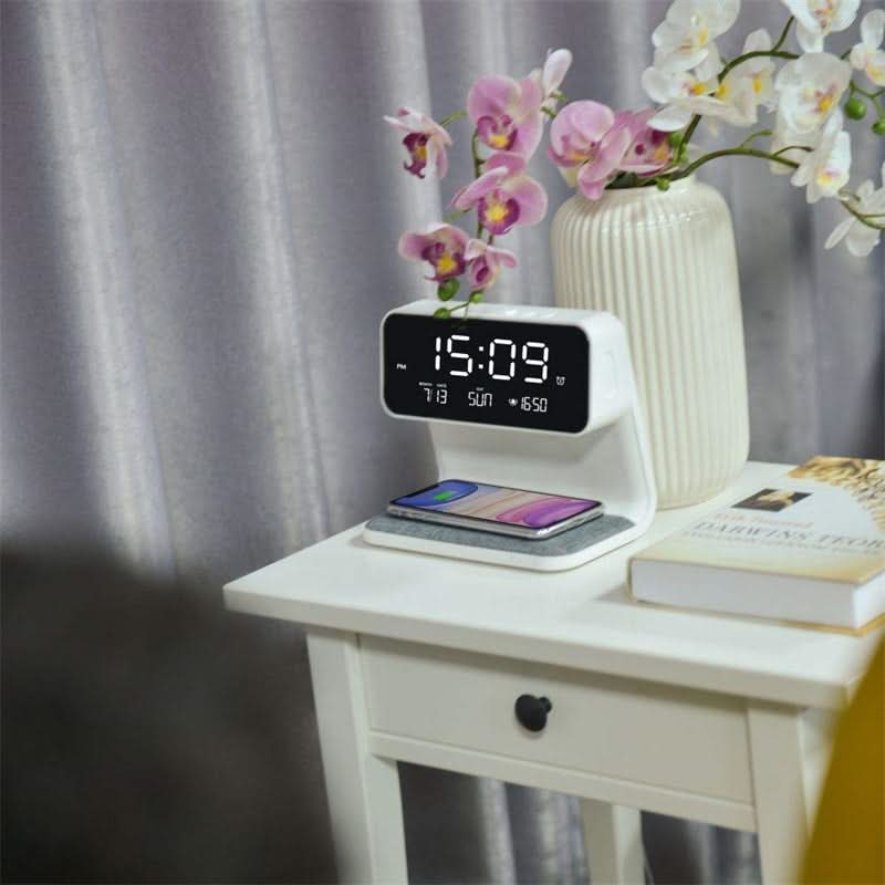 Digitale Wekker met Dimbare LED-Lamp en Draadloze Oplader – Multifunctionele Wekkerradio 4