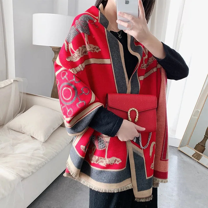 Equestra Invierno Bufanda – Bufanda de Lujo para Dama con Estampado de Caballos, Tela Suave y Estilo Elegante y Cálido para el Invierno