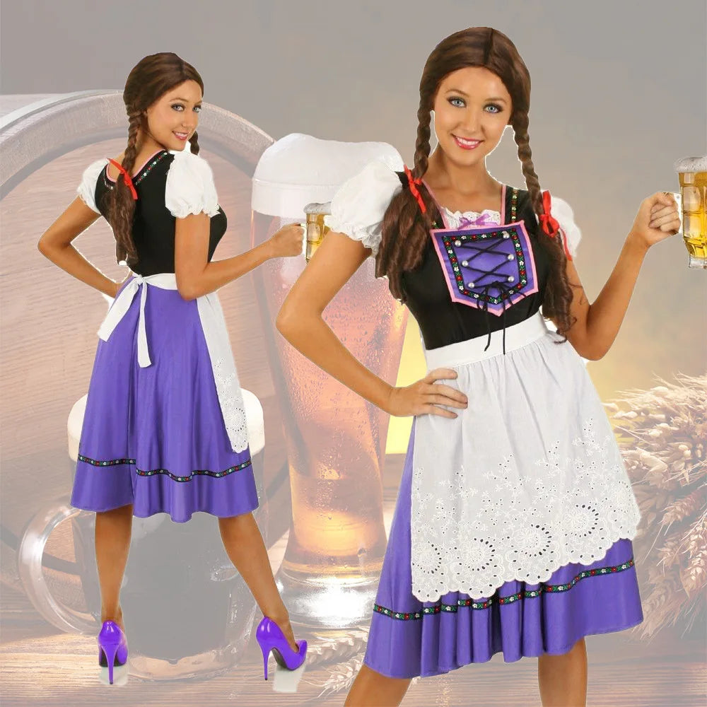 AlpenStyle – Robe Dirndl Femme avec Tablier – Pour Oktoberfest & Fêtes