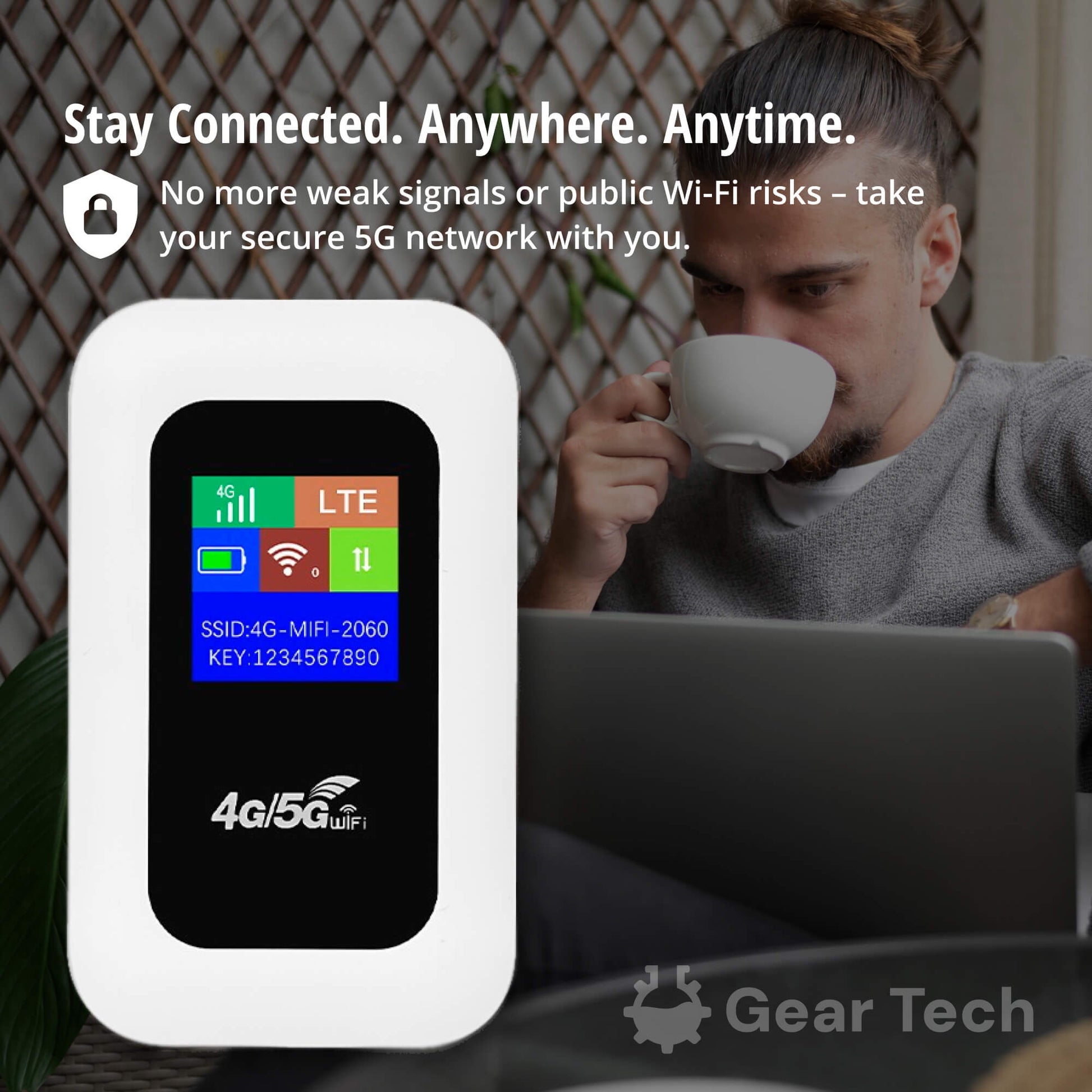 Draagbare 5G WiFi Router – Veilige Mobiele Internetverbinding voor Camper, Caravan en Reizen | 10 Apparaten | 150 Mbps | Sansoti 1