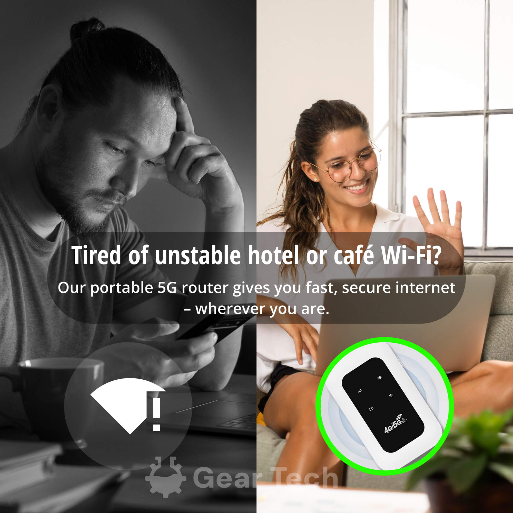 Draagbare 5G WiFi Router – Veilige Mobiele Internetverbinding voor Camper, Caravan en Reizen | 10 Apparaten | 150 Mbps | Sansoti 4