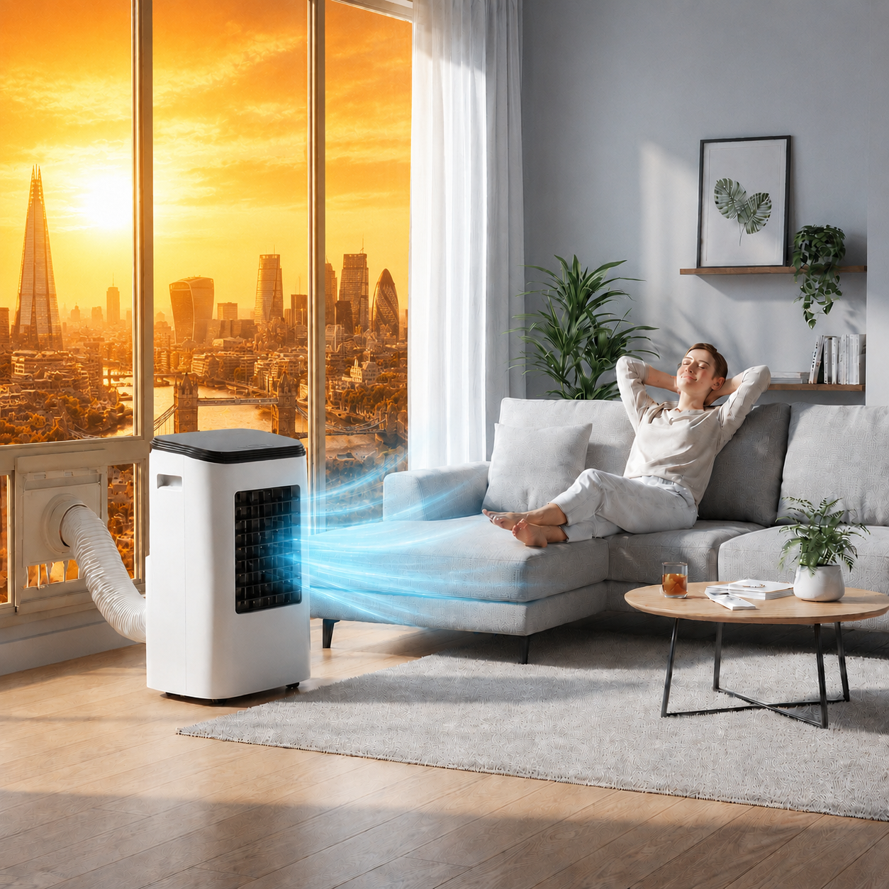 Draagbare airconditioner met een energiezuinig koelvermogen van 12000 BTU. 0