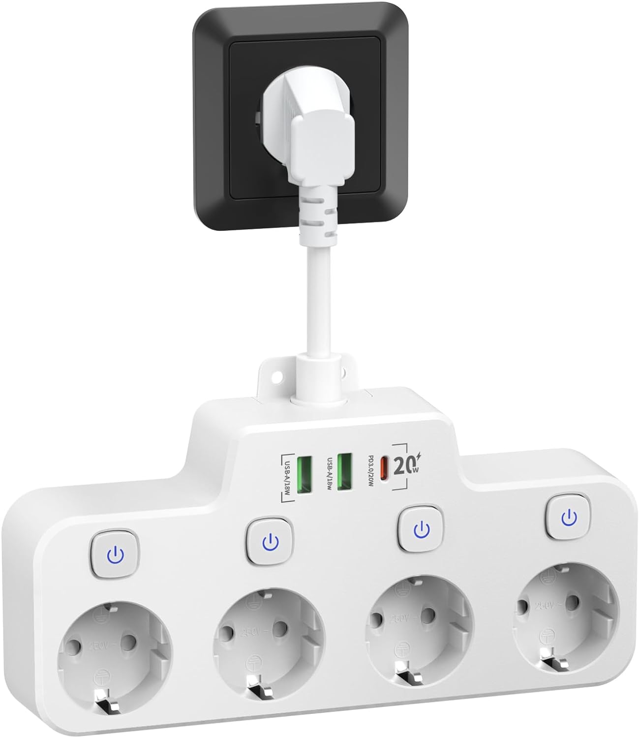 Voltura – Draaibare stekkerdoos met USB-A & USB-C – Wandmontage