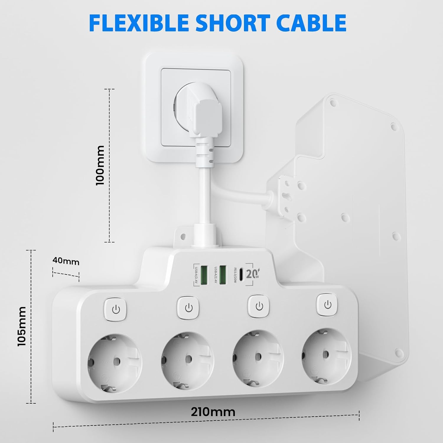 Voltura – Draaibare stekkerdoos met USB-A & USB-C – Wandmontage