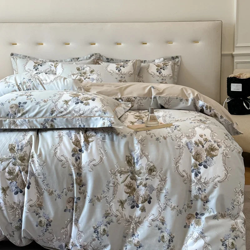 Driedelige beddenset van Egyptisch katoen – bloemenpatroon met ritssluiting 1