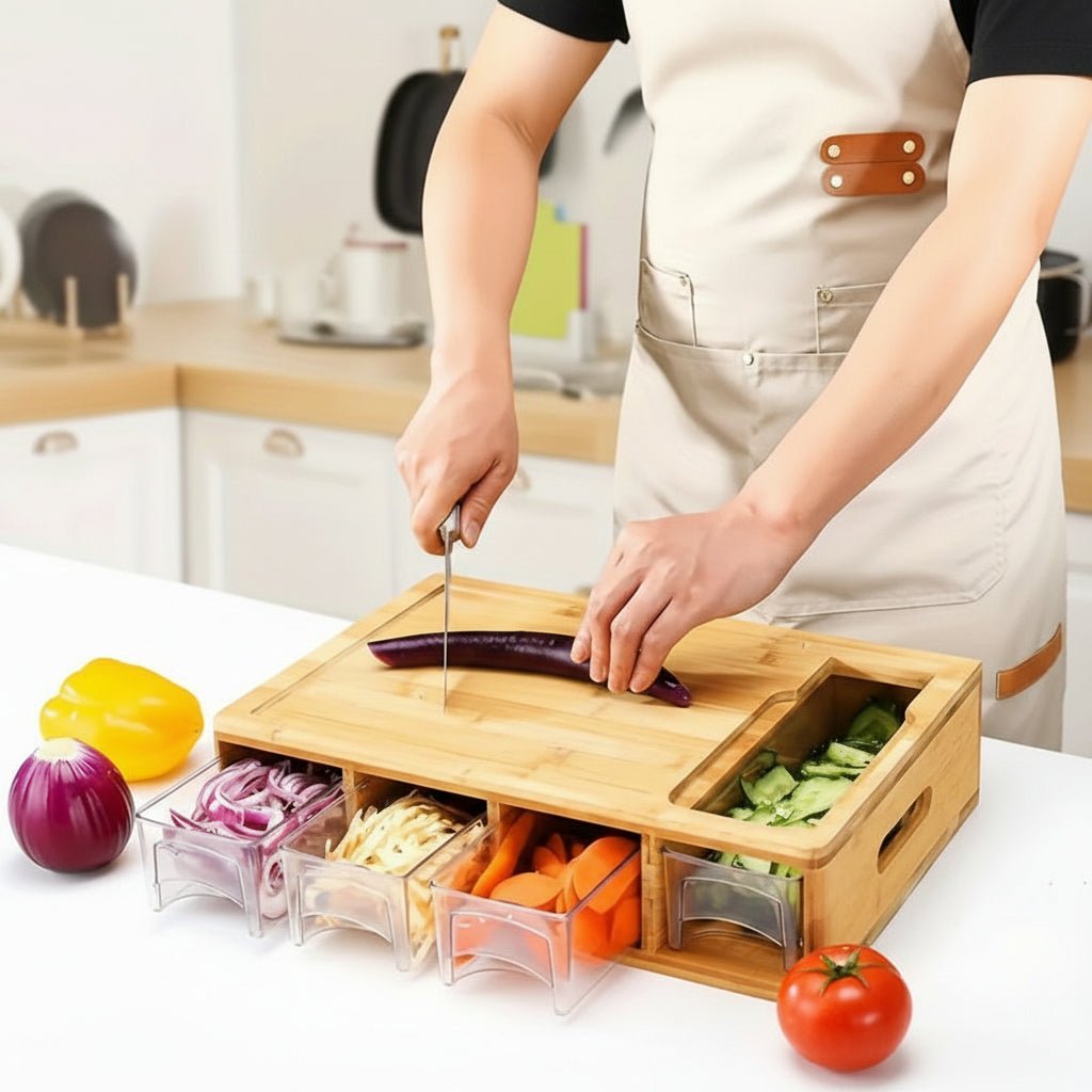SLICEECO – Ecological Bamboo Cutting Board with Replaceable Blades &amp; Storage Bowls Vestragear