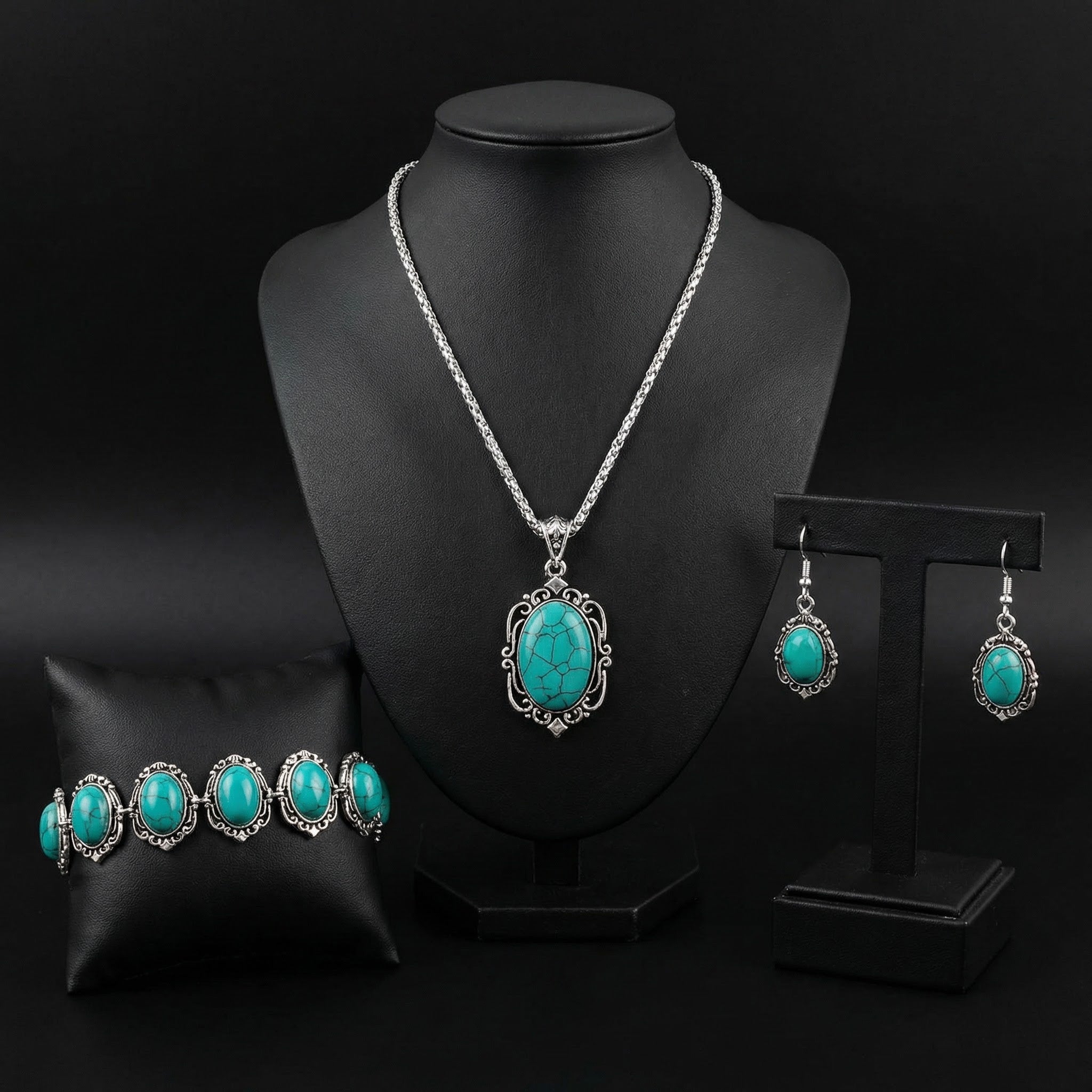 Set di Gioielli Vintage Donna – Set da 3 Pezzi con Bracciale, Collana e Orecchini