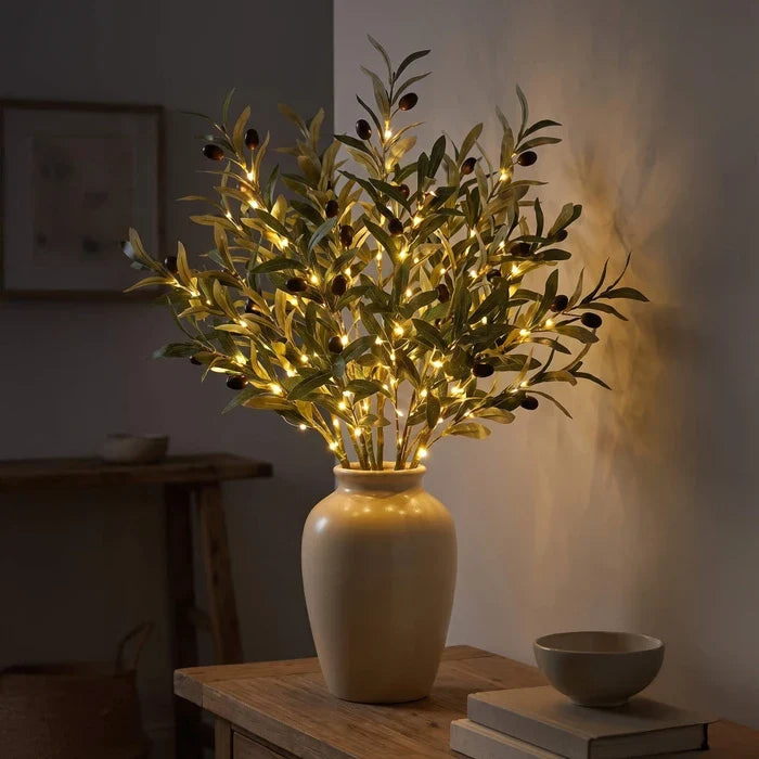 Lighted Olive Branch – Artificial Olive Stems with Built-In Warm Light for Vases Tevako