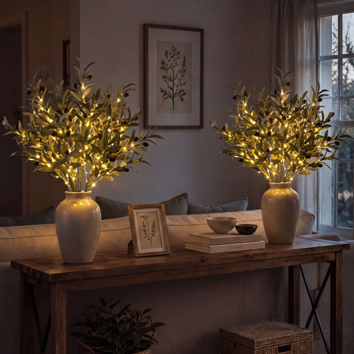 Lighted Olive Branch – Artificial Olive Stems with Built-In Warm Light for Vases Tevako