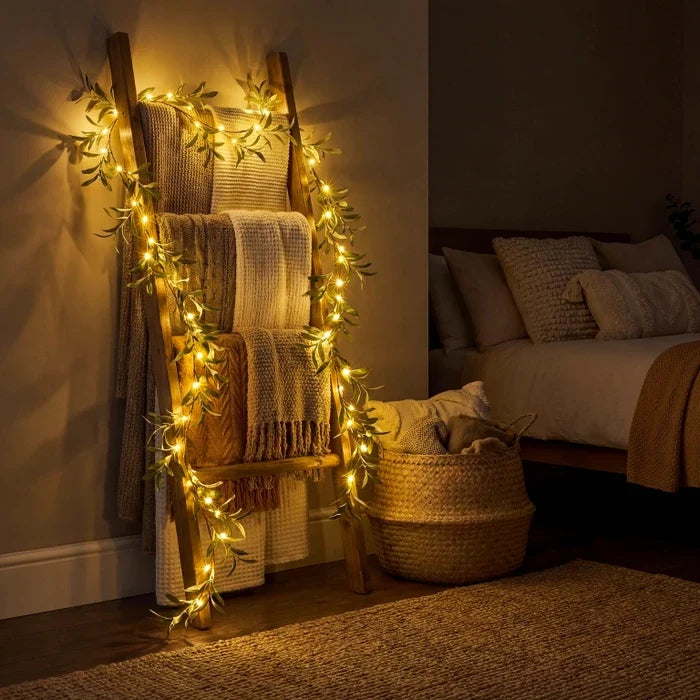 Lighted Olive Branch – Artificial Olive Stems Woven with Twinkling Fairy Lights Tevako
