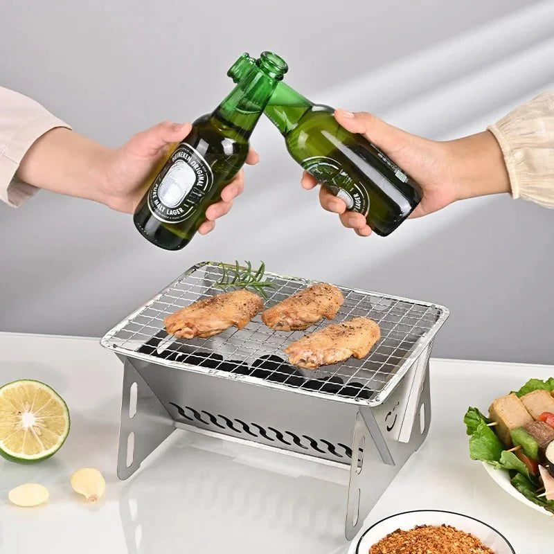 GRILLFOLD – Portable Stainless Steel Charcoal Grill for Outdoor Cooking Vestragear