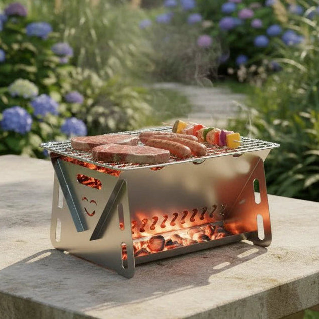 GRILLFOLD – Portable Stainless Steel Charcoal Grill for Outdoor Cooking Vestragear
