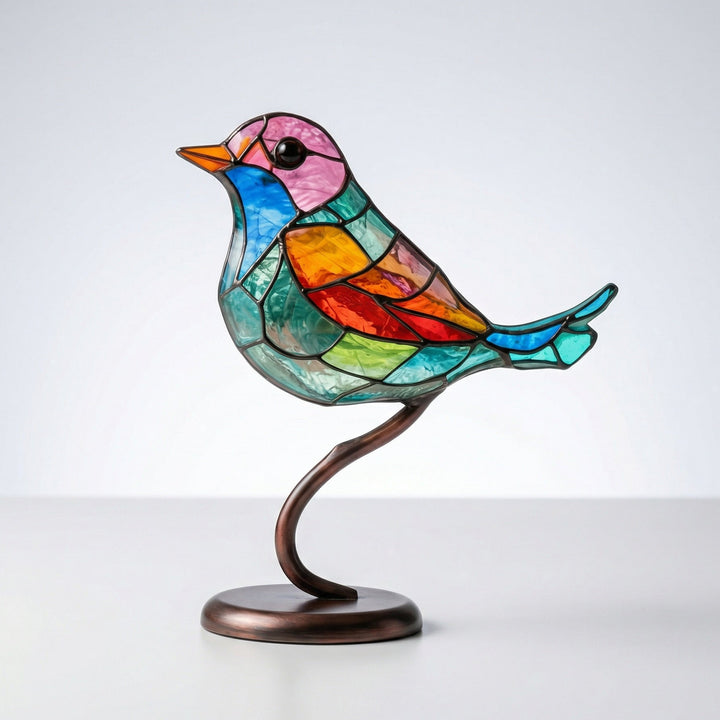 Decoração de Vitral com Pássaro – Decoração Colorida para Janelas de Interior
