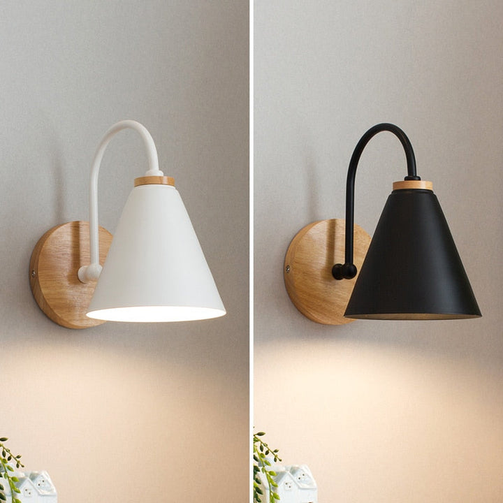 Lámpara de pared Ardello – Metal y madera con forma de arco, lámpara moderna para leer en la cama