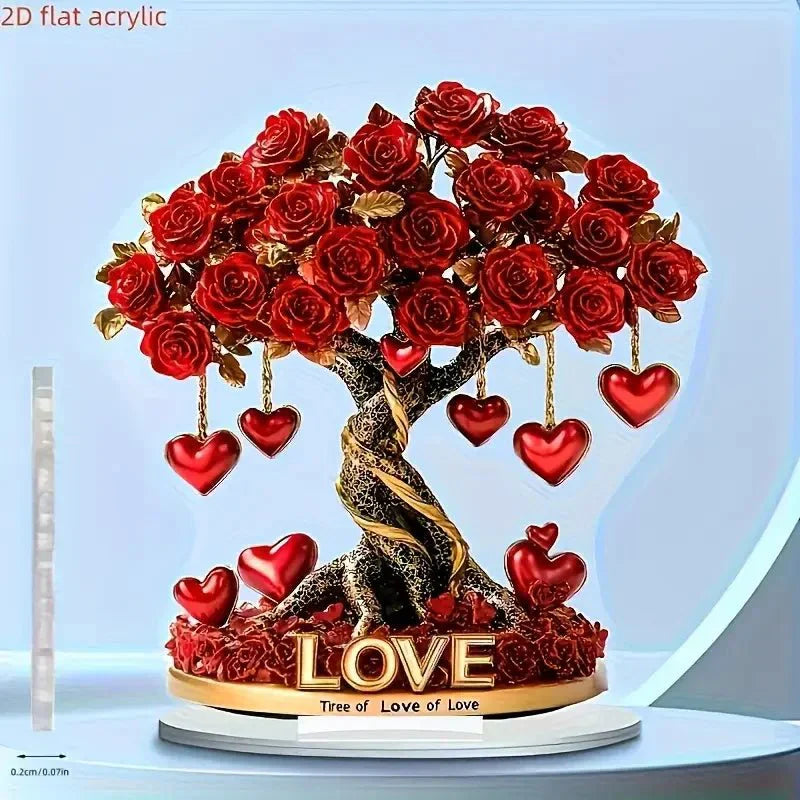 Acryl Deko Baum – Romantische Rosenoptik mit Herzdetails &amp; stabilem Standfuß Bolendo