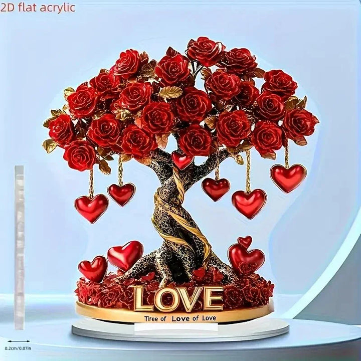 Acryl Deko Baum – Romantische Rosenoptik mit Herzdetails &amp; stabilem Standfuß Bolendo