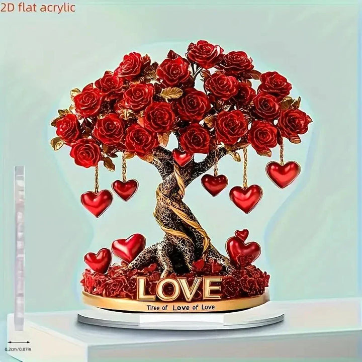Acryl Deko Baum – Romantische Rosenoptik mit Herzdetails &amp; stabilem Standfuß Bolendo