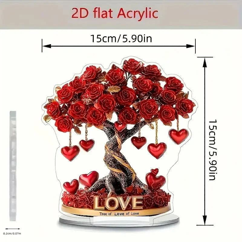 Acryl Deko Baum – Romantische Rosenoptik mit Herzdetails &amp; stabilem Standfuß Bolendo