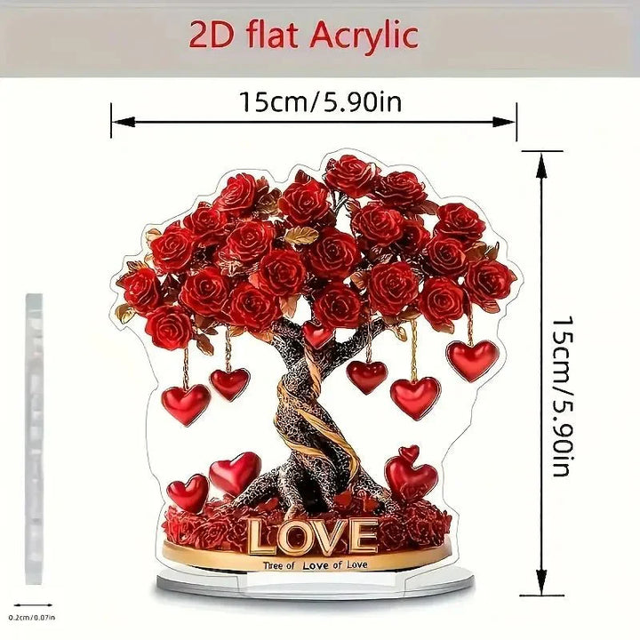 Acryl Deko Baum – Romantische Rosenoptik mit Herzdetails &amp; stabilem Standfuß Bolendo
