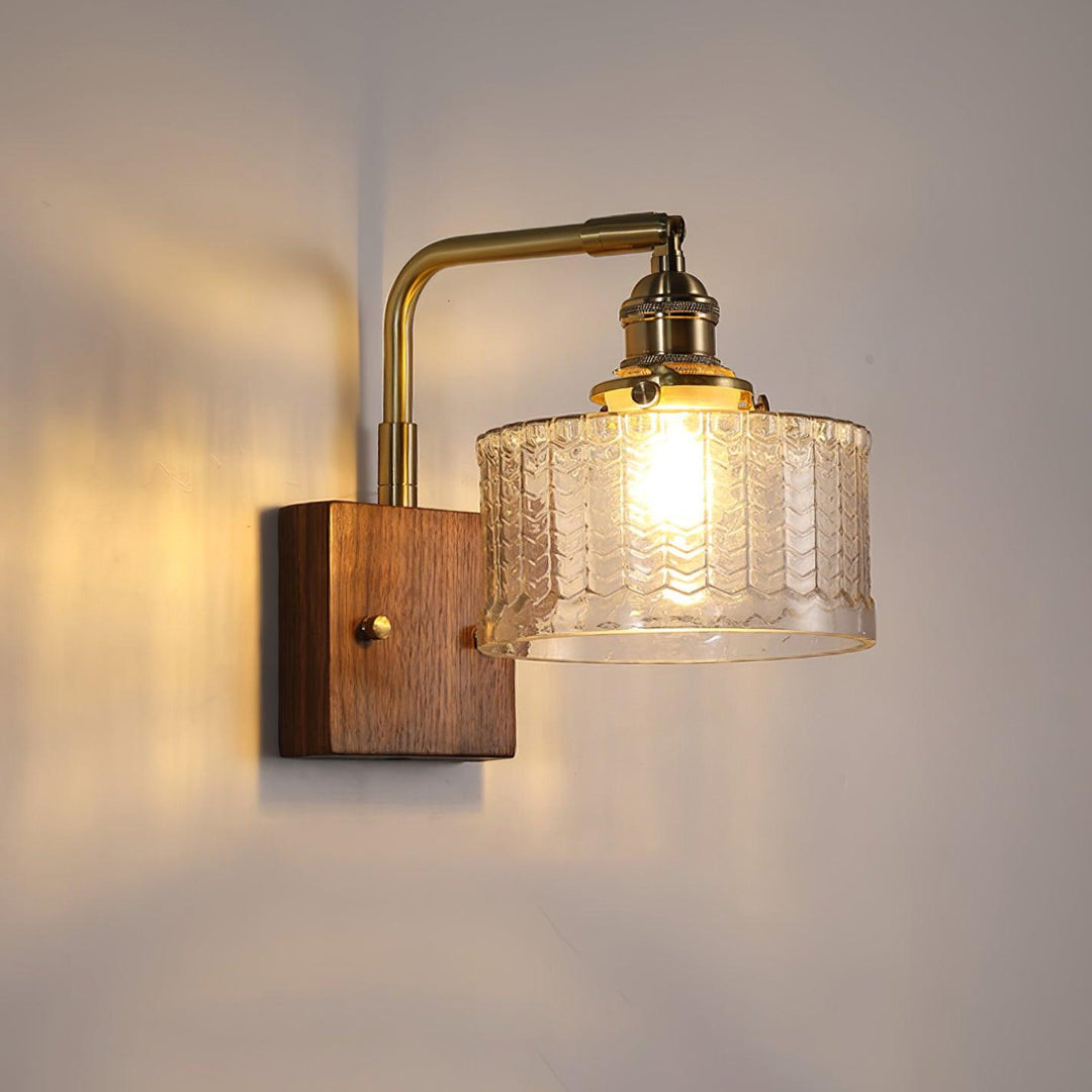 Elegante Groene Wandlamp met Houten Basis &amp; Glazen Kap 2