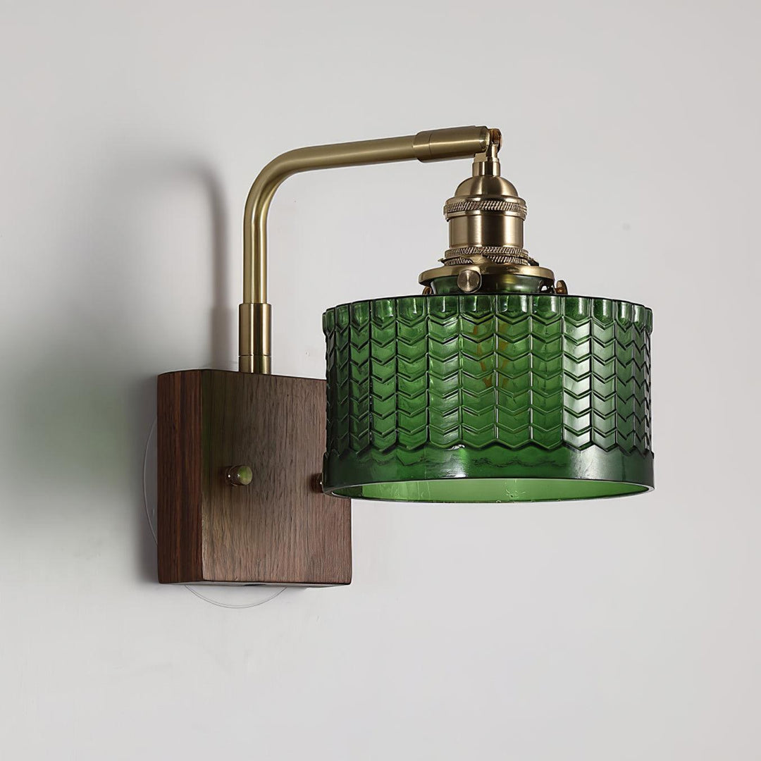 Elegante Groene Wandlamp met Houten Basis &amp; Glazen Kap 3