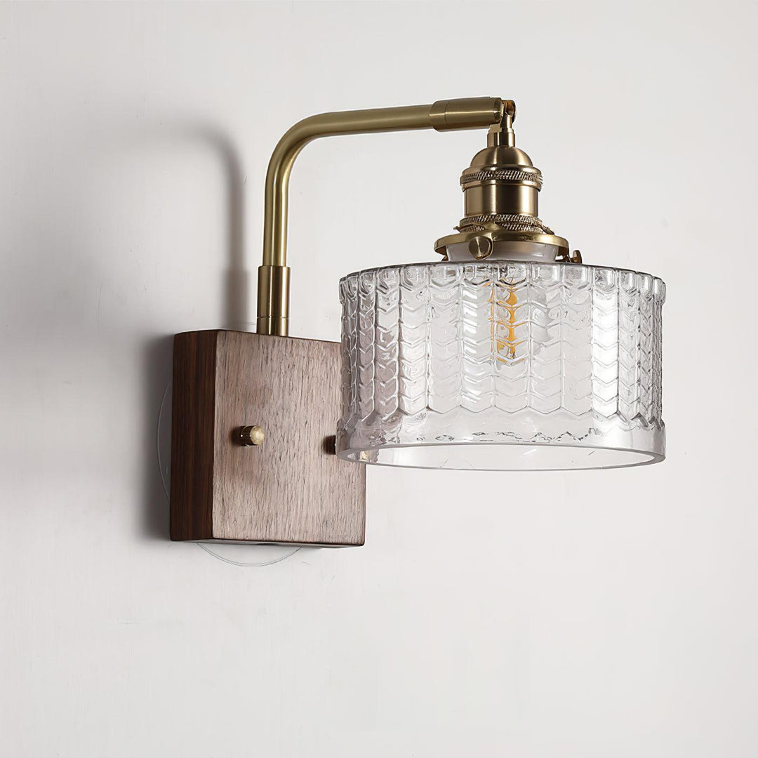 Elegante Groene Wandlamp met Houten Basis &amp; Glazen Kap 4