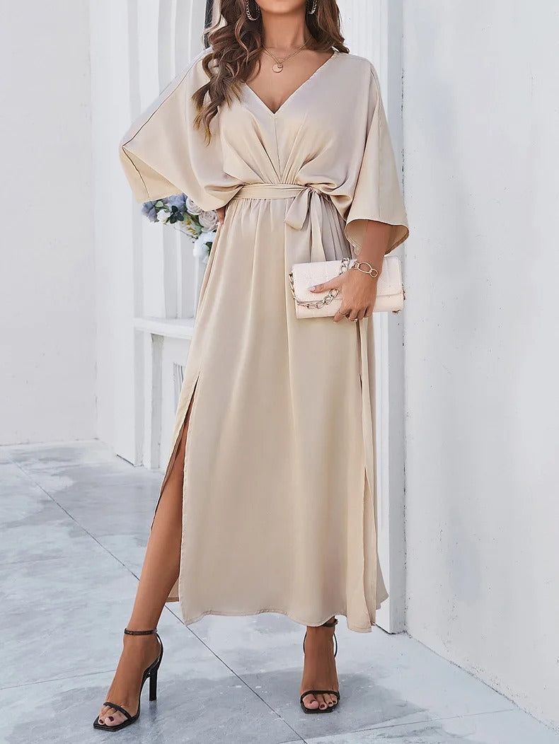 Elegante Midi Jurk met V-Hals voor Bruiloften en Zomerfeesten 0