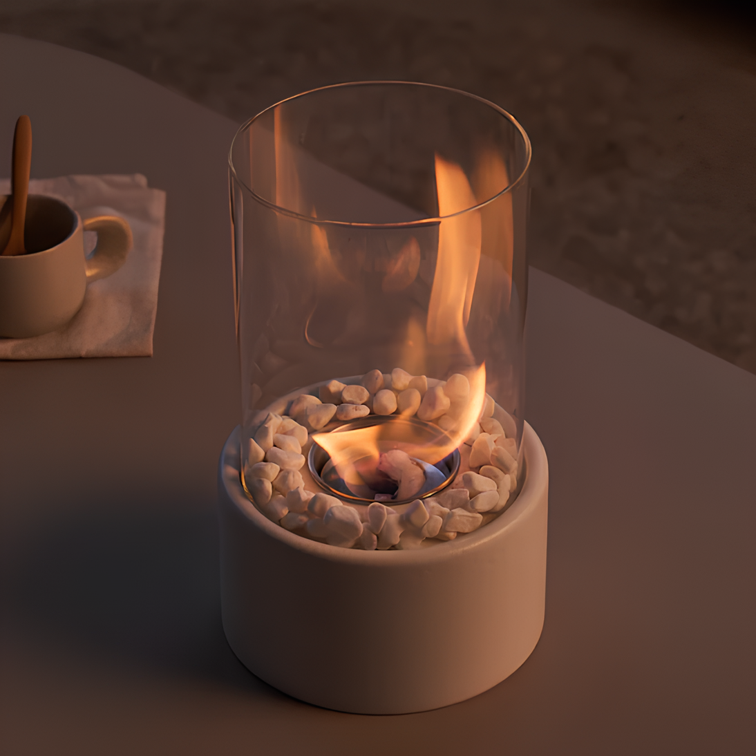 Liora – Élégante lampe à huile en verre avec fonction de sécurité & pierres décoratives
