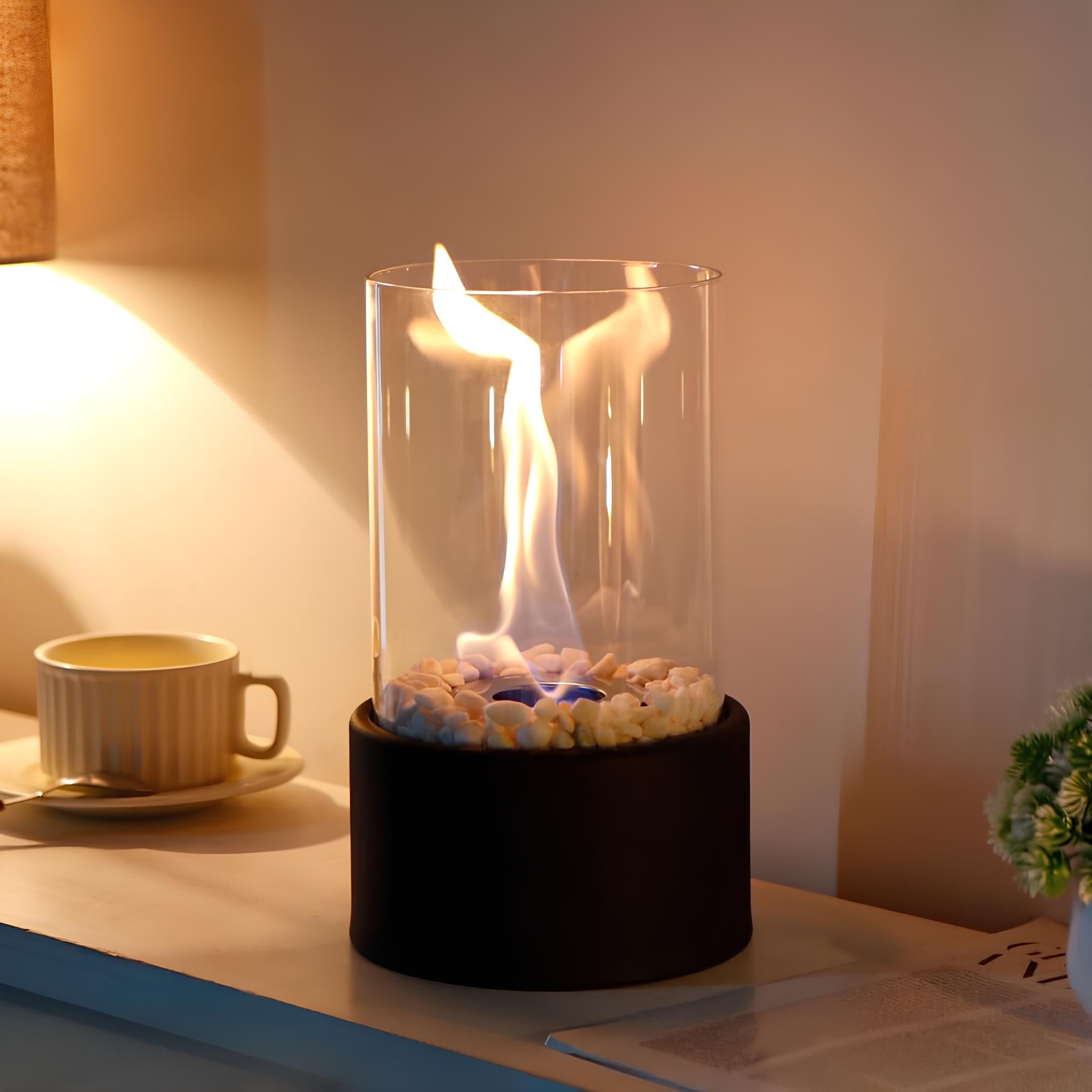 Liora – Élégante lampe à huile en verre avec fonction de sécurité & pierres décoratives