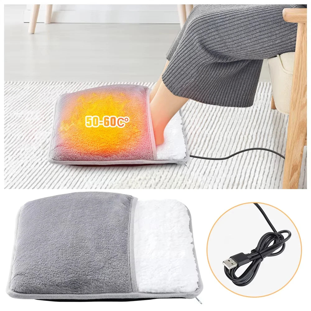 Elektrisch Voetverwarmingskussen – Zacht Pluche, USB-oplaadbaar, Wasbaar, Voor Comfortabele Warme Voeten in de Winter 0
