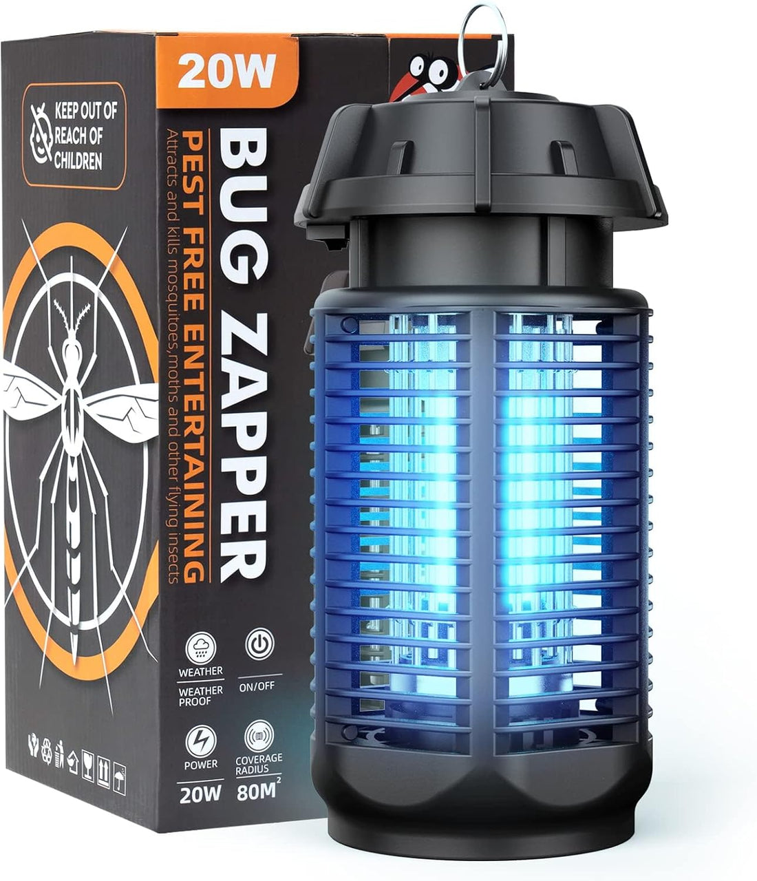 Elektrische Insectenverdelger met 20W UV-Lamp voor Binnen en Buiten tot 80 m² 0