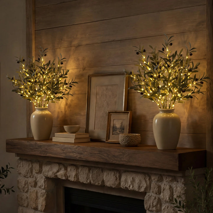 Lighted Olive Branch – Artificial Olive Stems with Built-In Warm Light for Vases Tevako