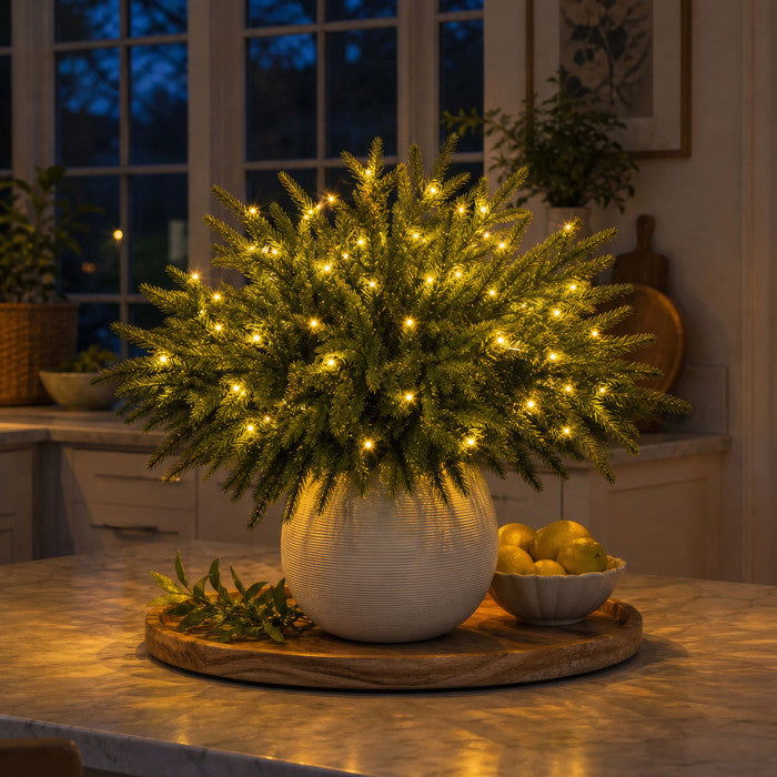 Lighted Norfolk Pine Branches – Evergreen Vase Stems with Warm Twinkle Lights Tevako