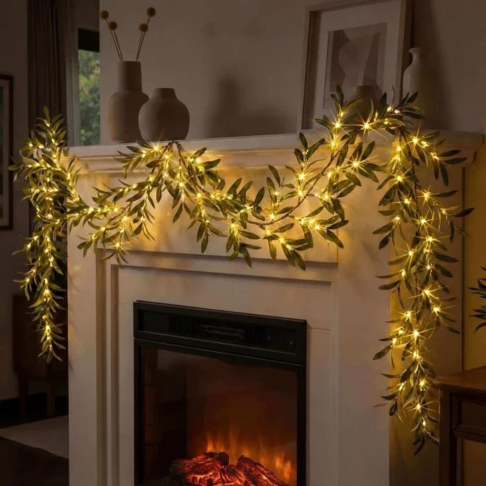Lighted Olive Branch – Artificial Olive Stems Woven with Twinkling Fairy Lights Tevako