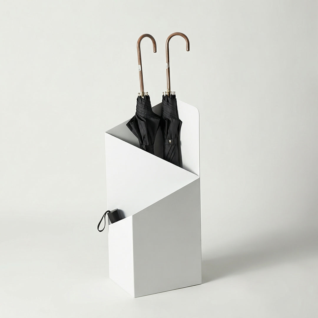 Nordvyn parapluhouder – metalen standaard met opvangschaal in Scandinavisch design